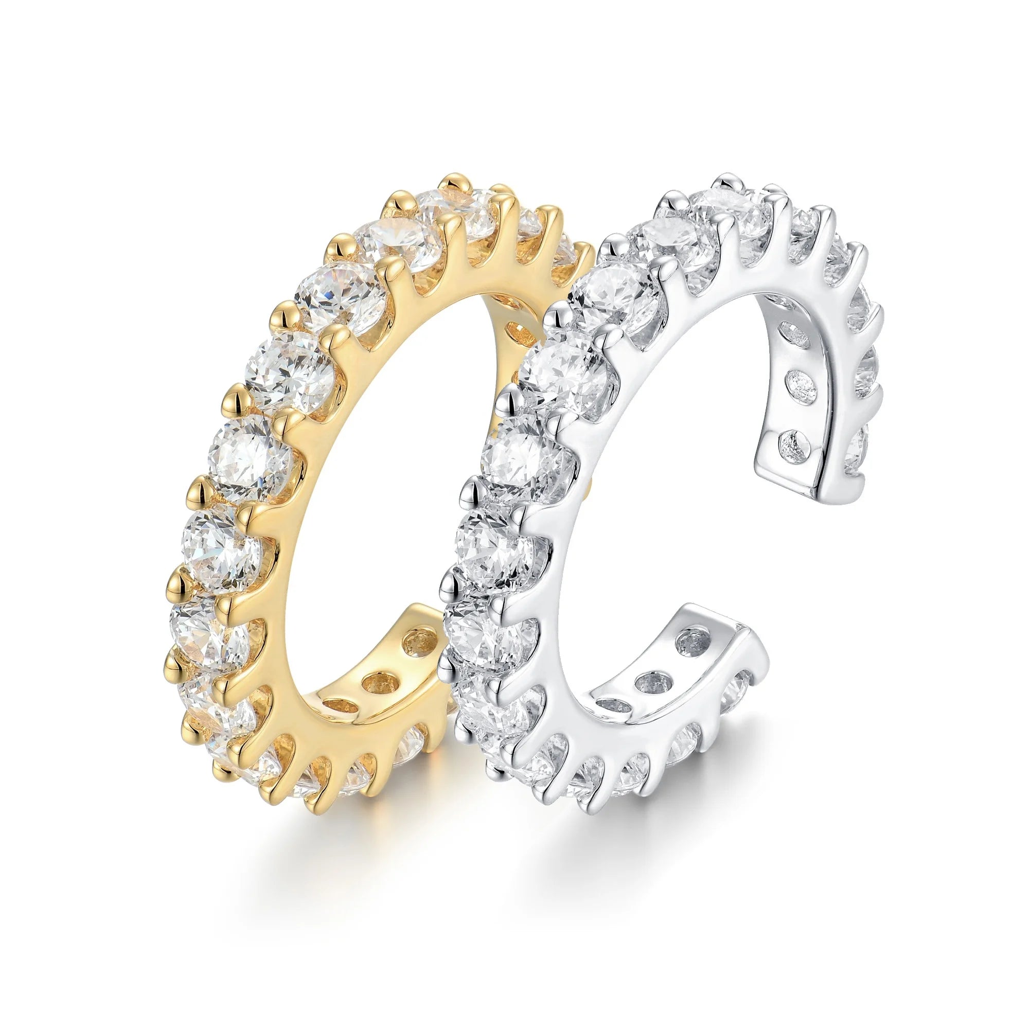 925 Sterling Silver 5A Cubic Zirconia Diamond Adjustable Ring Gold Plated HIPHOP Open Ring