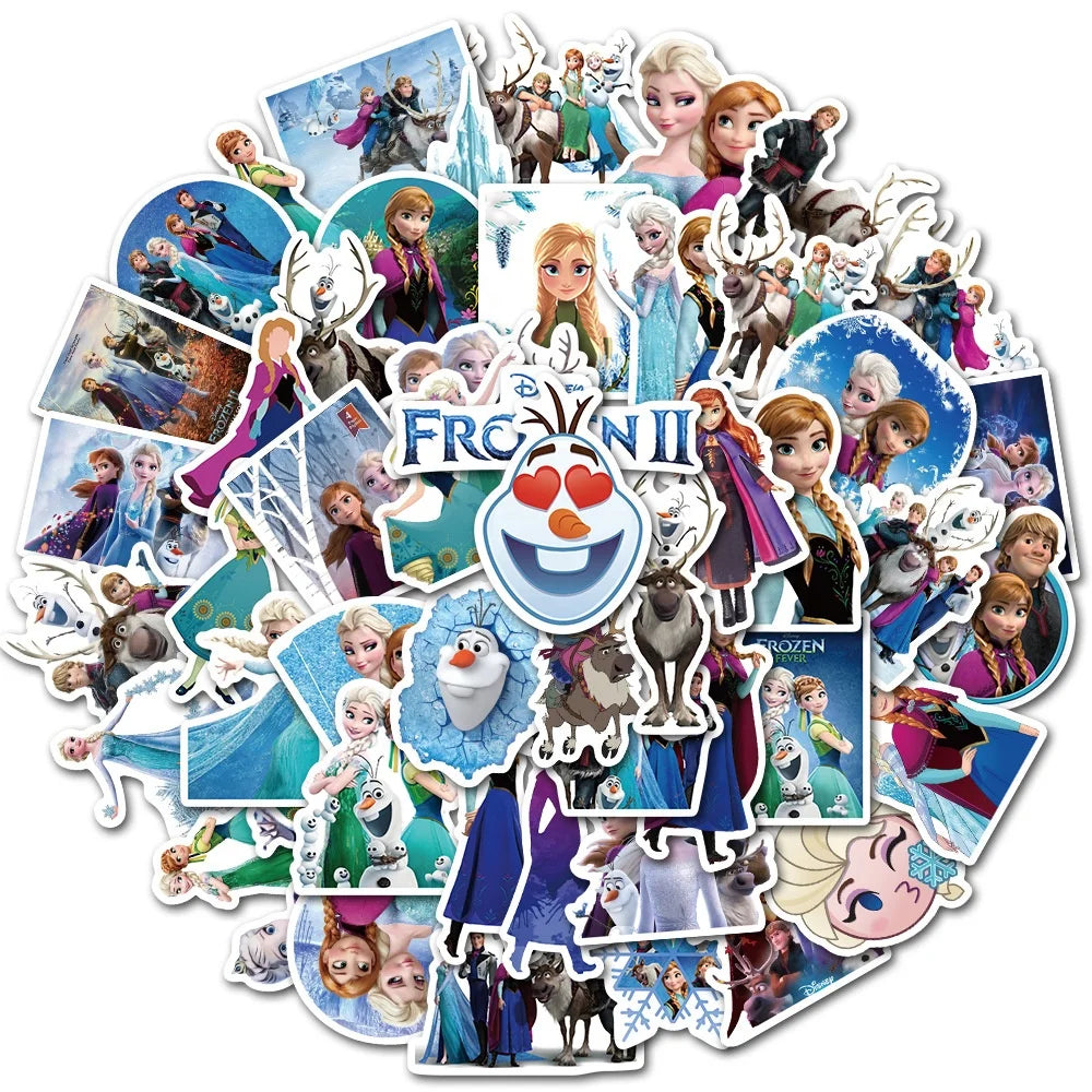 50Pcs Cartoon Frozen Elsa Anna  Princesses 2 Girl Sticker Kids Decorate Wall  Anime Label Stickers