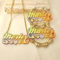 Qiuhan OEM Gradient Color Acrylic Personality Nameplate Bamboo Earrings Pendant Necklace Custom Name Jewelry Set