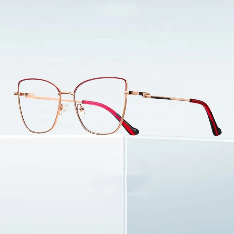 Jiuling Eyewear Spring Metal Hinge Legs Flexible Frame Eye Glasses Free Custom logo Cat Eye Metal Frame Eyeglasses for Women