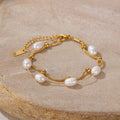 Stylish Women's 18K PVD Stainless Steel Charm Bracelet Natural Pearl Double Layer Chain Trendy Gold Summer Fashion Jewelry Gift