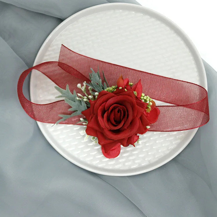 Bride and Groom Corsage Rose Decoration for Opening Ceremony Party Flowers Suit Lapel