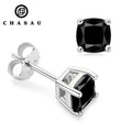 6mm 1CT Cushion Cut Stud Earrings Passed Diamond Test Black Moissanite 925 Sterling Silver for Men and Women
