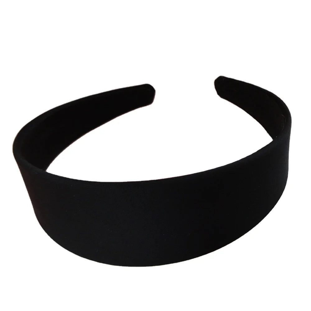 4cm 1.6Inch Black Wide Satin Covered Plastic Headbands Non-slip Plain Hairbands Base Hair Hoops for DIY Women  Hair Accessories