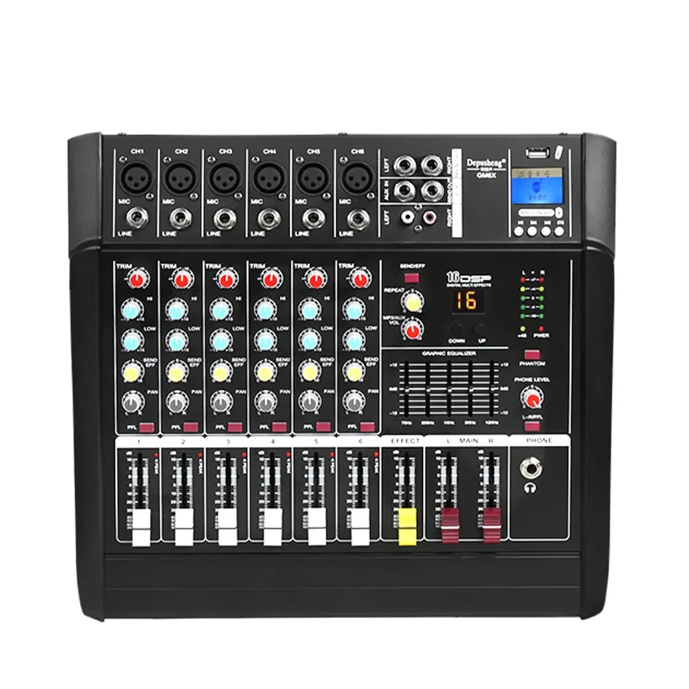 Depusheng GM6X Hot Selling 6 Channel USB Digital DJ Amplifier Audio Mixer for Home Studio Recording