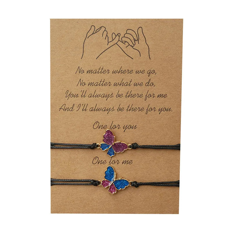 Friendship Infinity Love Heart Butterfly Charm Jewelry Make a Wish Card Pinky Swear Promise Couple Bracelets