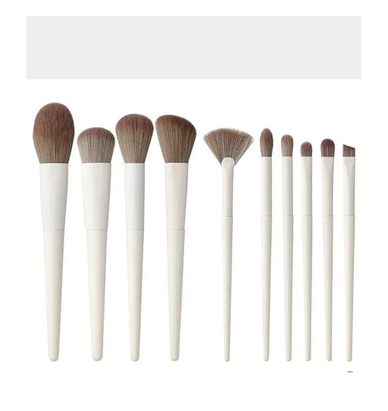 YUE New 10-Piece Wood Handle Makeup Brush Set with Soft Synthetic Hair for Foundation Blush Eye Shadow & Lip Gloss