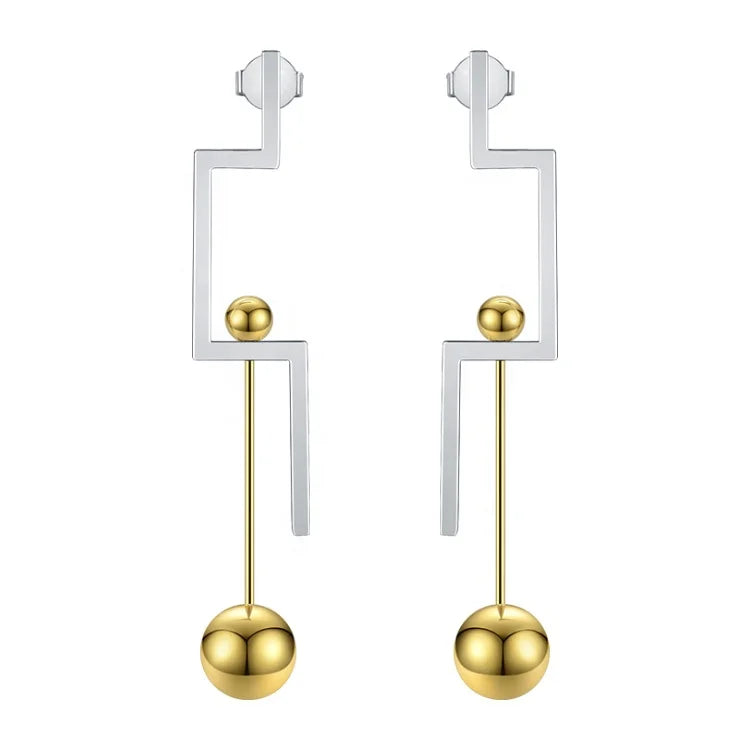 Fashion Jewelry Geometric Gold Color Ball Drop Earrings for Women Stainless Steel Long Hanging Earrings Oorbellen EB191025