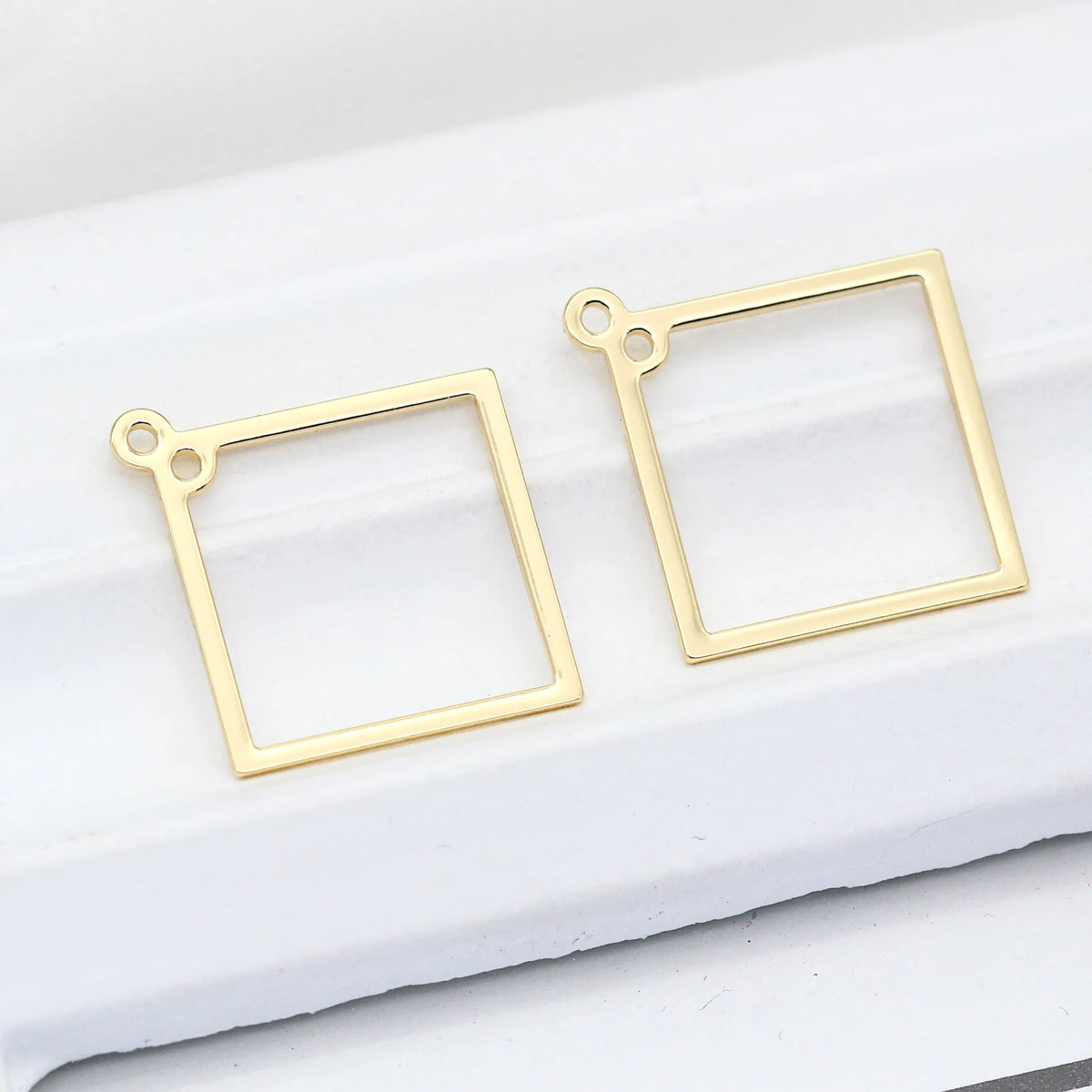 Factory Wholesale DIY Jewelry Making 14K Gold Plated Brass Geometric Faceted Double Ring Connector Earring Accessories