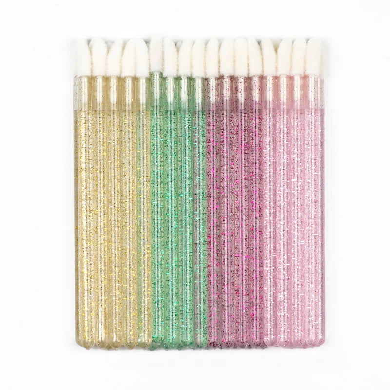 Cylinder Box Packed One-off Flocking Glitter Disposable Makeup Lip Brush Lipstick Gloss