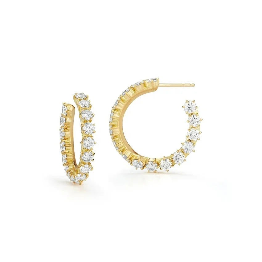 LOZRUNVE Luxury Cubic Zirconia Eternity Thick 18k Gold Plated Medium Hoop Earring