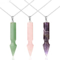 Natural Bullet Shape Gemstone Pendants Necklace Long Hexagonal Healing Pointed Chakra Stone Charms Gemstone Jewelry