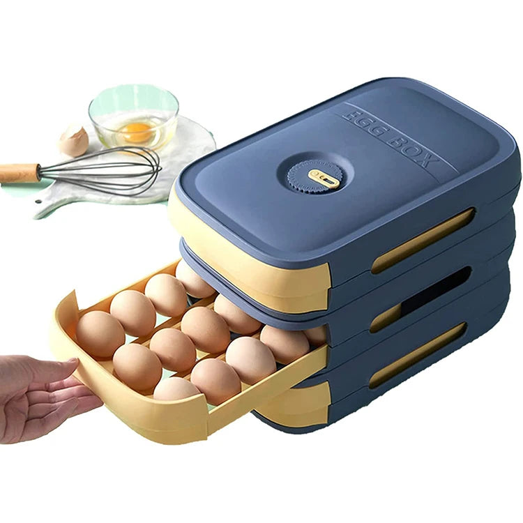 Refrigerator Fresh-keeping Egg Box Drawer Type Kitchen Storage Box With Lid Can Be Superimposed Roll Egg Type Egg Storage Box
