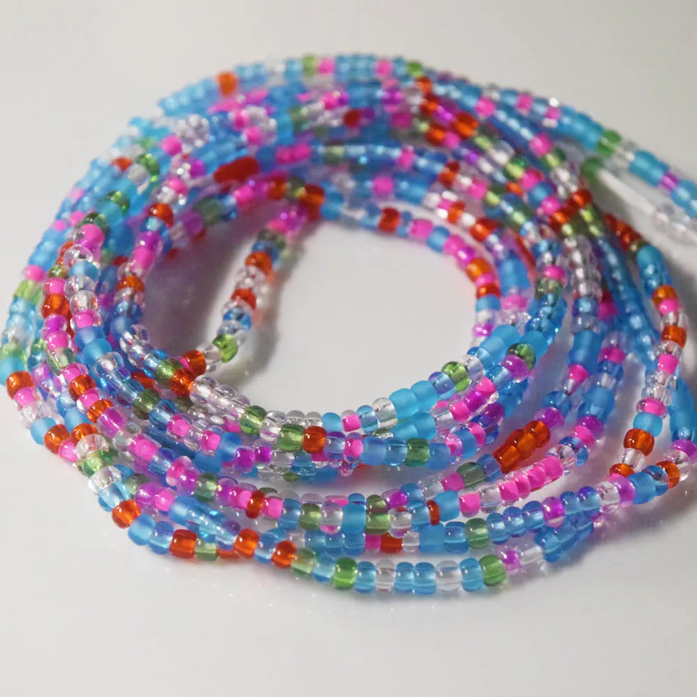 Blue Green Red pink Mix Fashion African Mix Glass Seed Beads Tie on Waist Beads Belly Body Chain Double Cotton String for Ladies