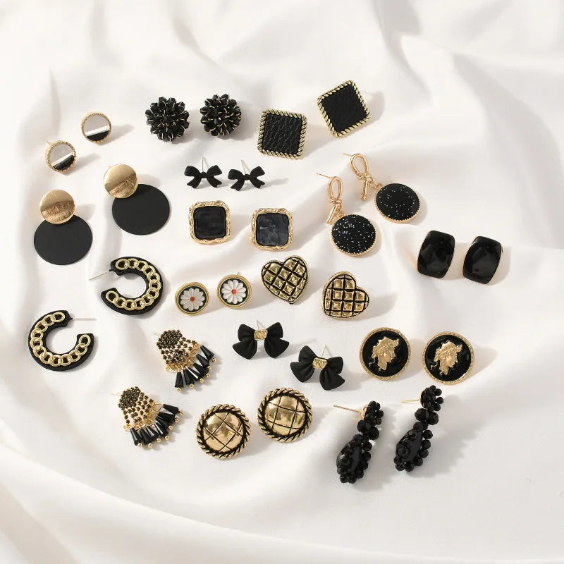 2022 Retro Earrings for Women Girls Black Style Stud Earrings for Gifts