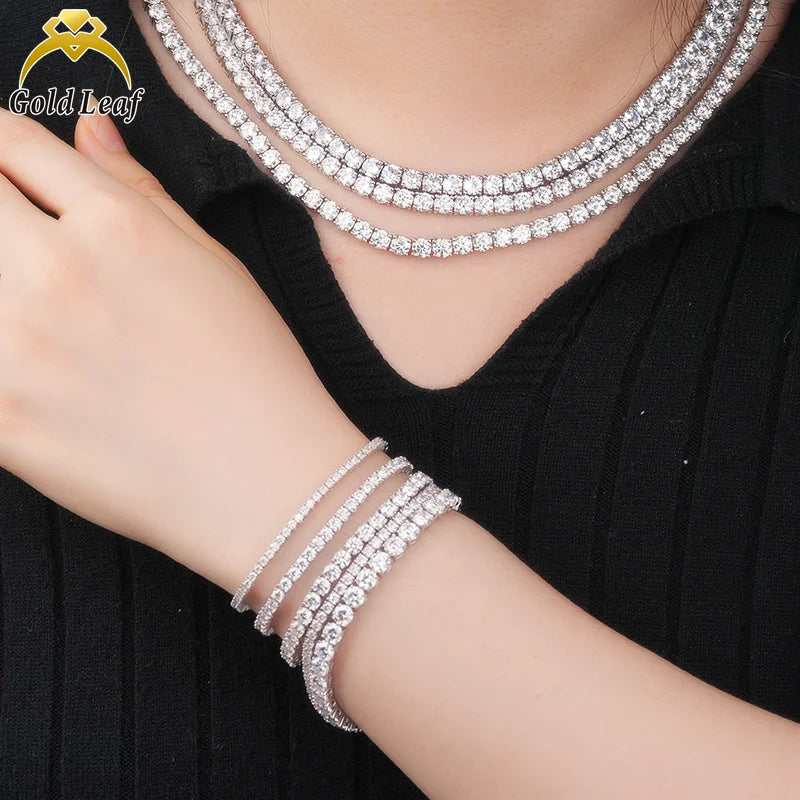 Goldleaf Wholesale Gold Plated Hip Hop Moissanite Tennis Chain Necklace Bracelet 925 Sterling Silver Claw Setting Multi-Gender