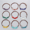 Personality Natural Macadam Leather Cord Braid Bracelet Bohemian Retro Style Adjustable Raw Stone Bead Bracelet for Girls