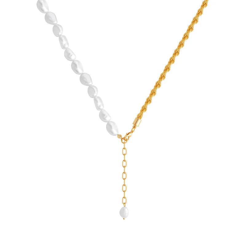 HOVANCI 4 Korean New Gold Plated Twisted Chain Pearl Necklace Elegant Freshwater Pearl Twisted Link Chain Choker Necklace