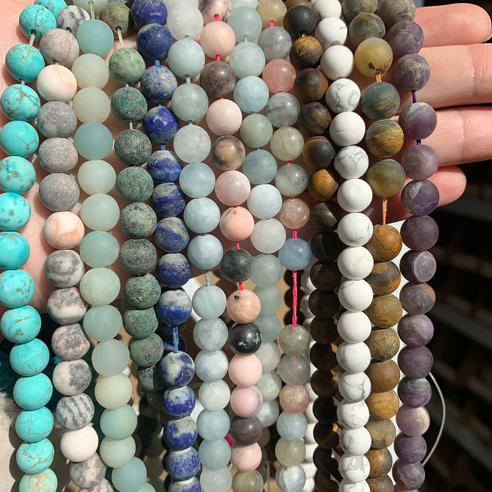 Matte Frosted 6/8/10MM Natural Tiger Eye Lapis Lazuli Opal Turquoise Beads for Jewelry DIY Round Stone Beads