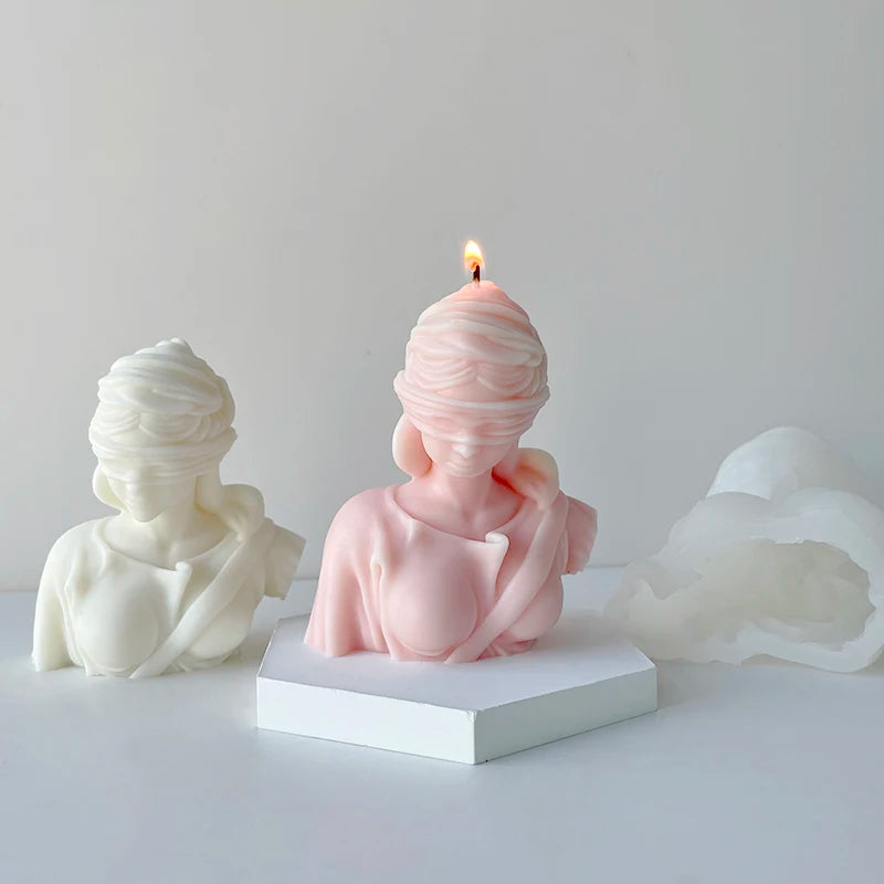 Wholesale Greco-roman Goddess of Justice Aromatherapy Candle Plaster Decorative Blind Lady Cement Silicone Mold