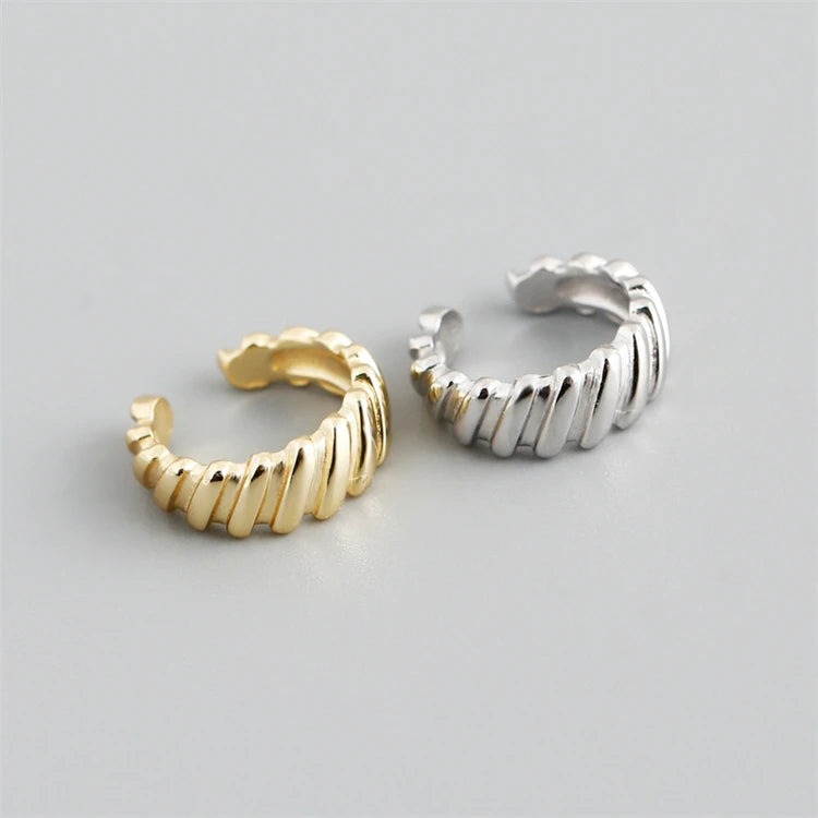 New Trendy 925 Sterling Silver Glossy Chain Shape Fashion 18k Gold Ear Cuff Earrings