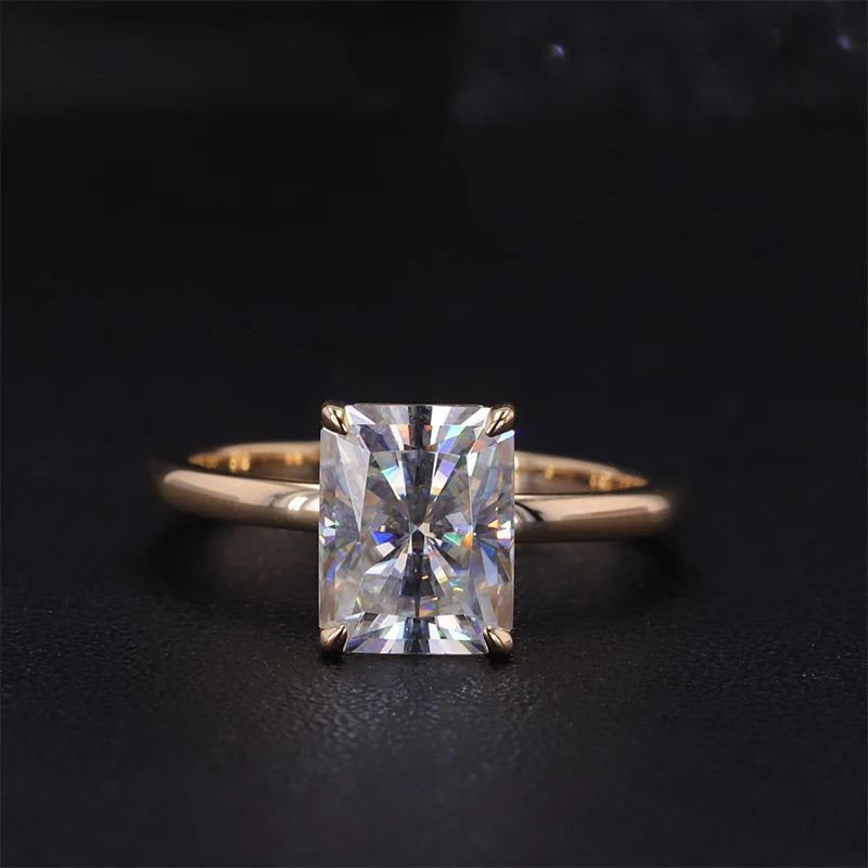 Starsgem Classic Jewelry 14K Solid Yellow Gold Ring Radiant Cut GH Color Moissanite Solitaire Engagement Rings Christmas Gift
