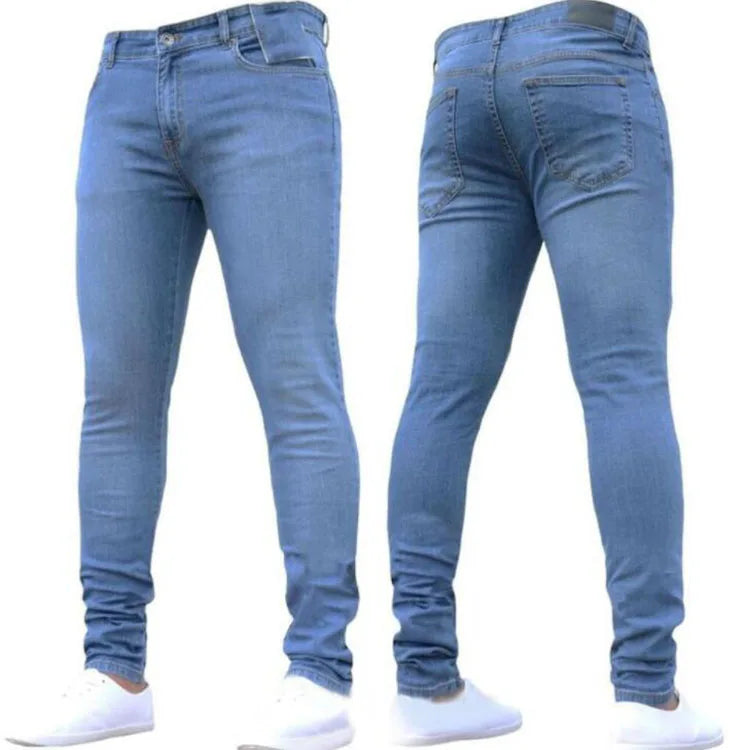 Men's Casual Vintage Wash Hip Hop Pencil Pants Skinny Stretch Cotton Jeans S-3XL Sizes Mid Work Trousers Retro