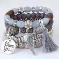 Duyizhao Vintage Boho Jewelry Love Glass Adjustable Beads Bracelet Multi- Layer Tassel Ethnic Bohemian Fashion Jewelry Bangle