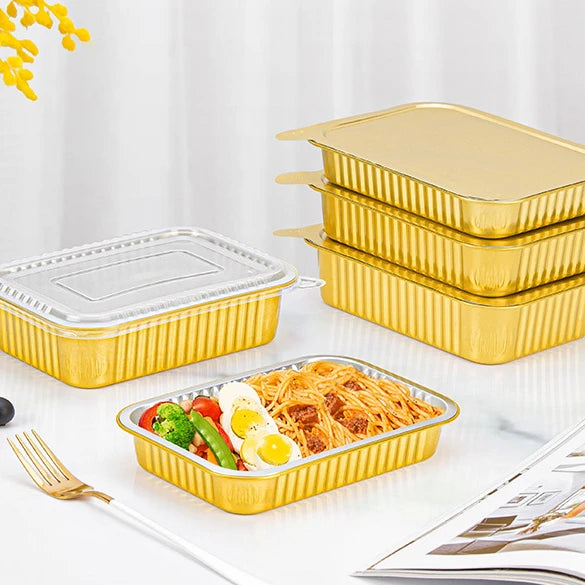 Camping Storage Aluminum Foil Food Container Eco-Friendly Food Grade with PET Lid 1000ml Capacity for Fastfood Food Packaging