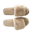 Winter Fluffy Fur Slides Slippers One Strap Fuzzy Soft Plush Open Toe House Slippers Anti-Slippery Feature Fleece Warm Cozy MegaBDM