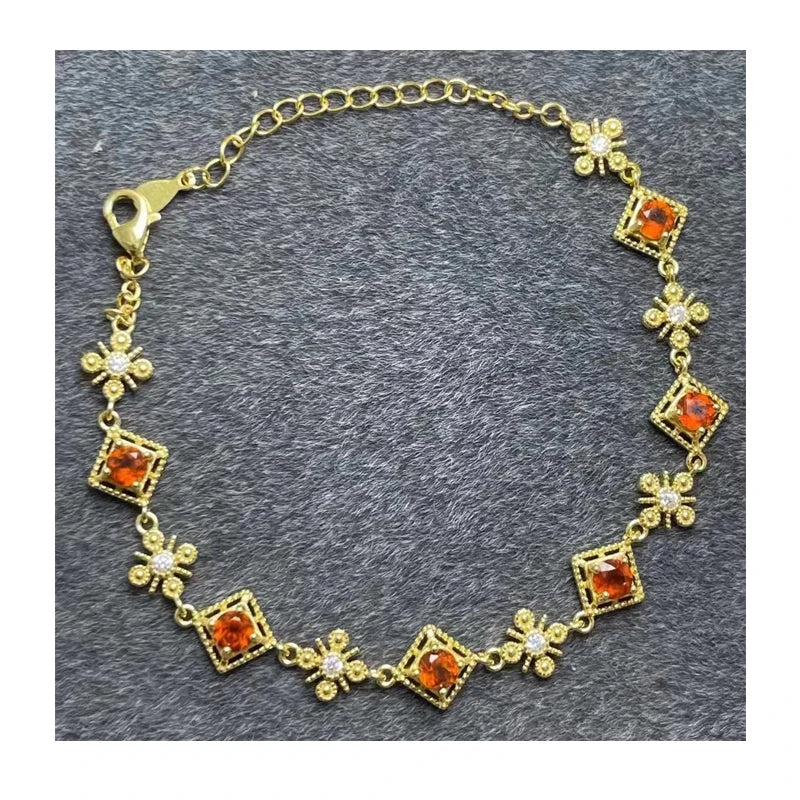 Factory Supply Classic Gold Fashion Luxury 925 Sterling Silver Natural Garnet Chain Zircon Beach Women Party Bracelet Wholesale