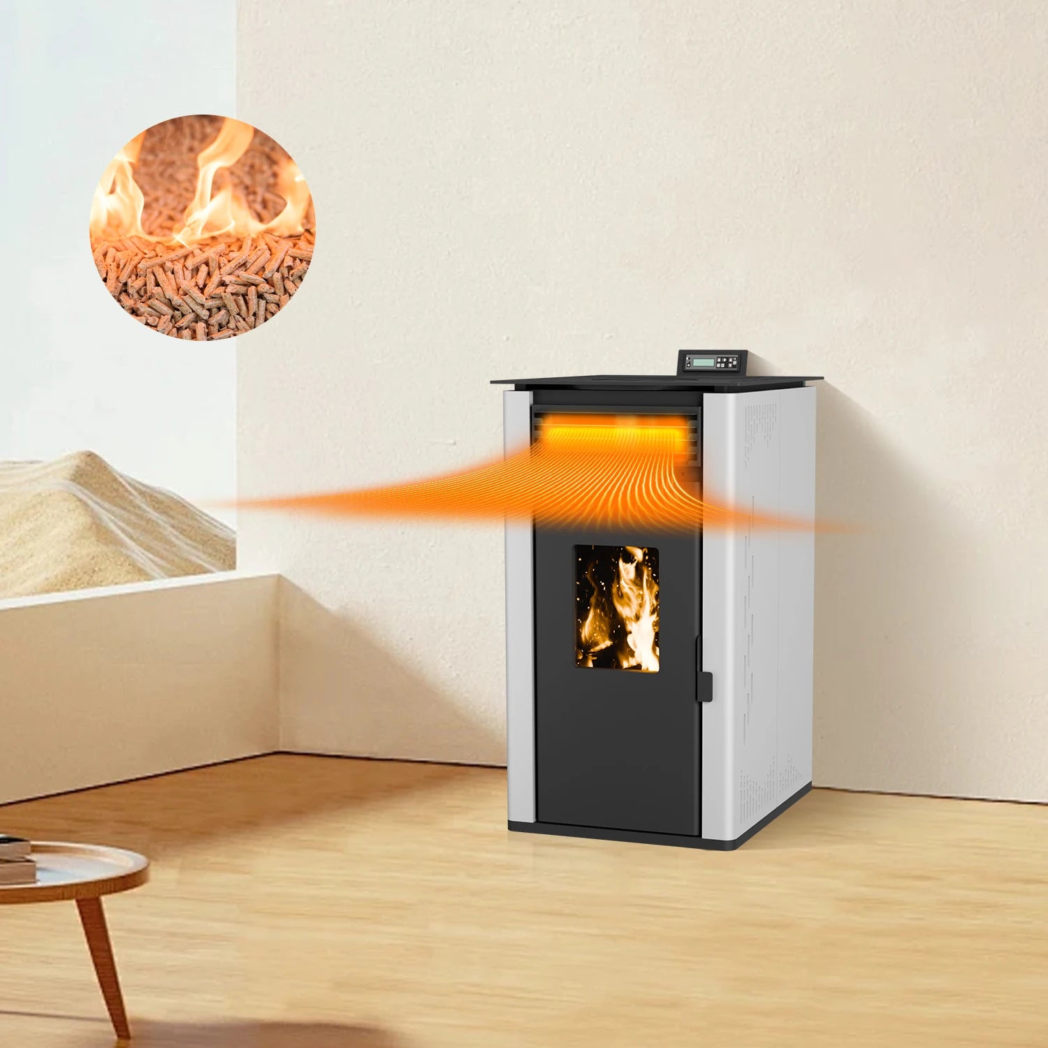 PS-80 Pellet Stove with Wi-Fi Smart Control New Warm Air Heating Experience Popular in Europe Freestanding Installation