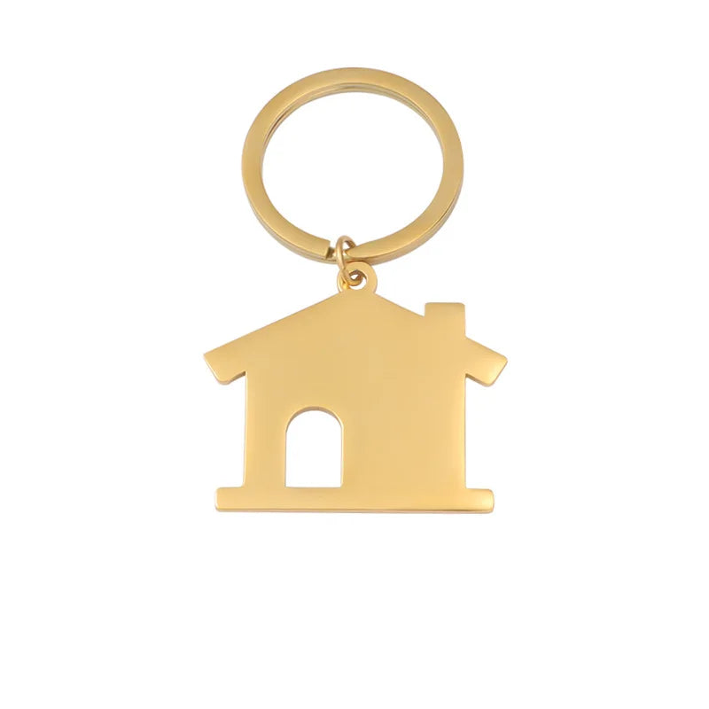 Wholesale Custom Laser Logo Blank Stainless Steel House Estate Shaped Keychain  Tag for Real Estate Heart Style Keychain