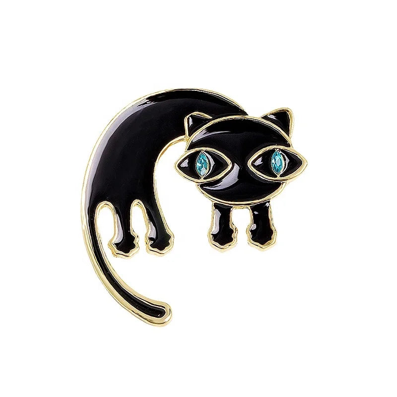 Gold Animal Brooch Pet Cat Crystal Enamel Brooch Pins Costume Brooch&Pins Decorative Men/Women Suit