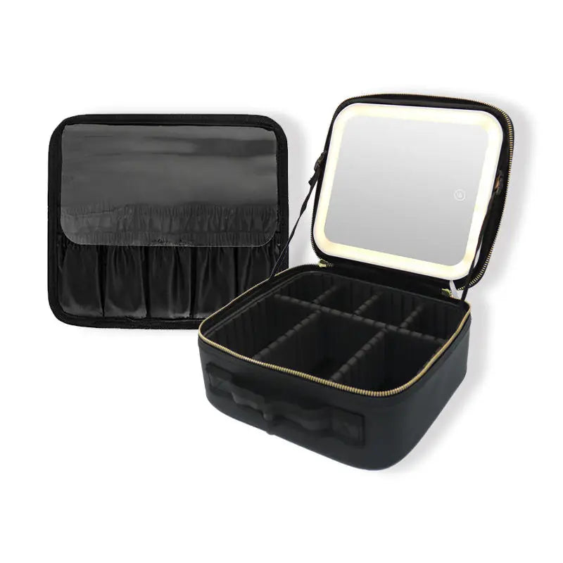 Portable Household Large Capacity Travel Makeup Bag case with Led Light Mirror Multifunctional Led Makeup Bag
