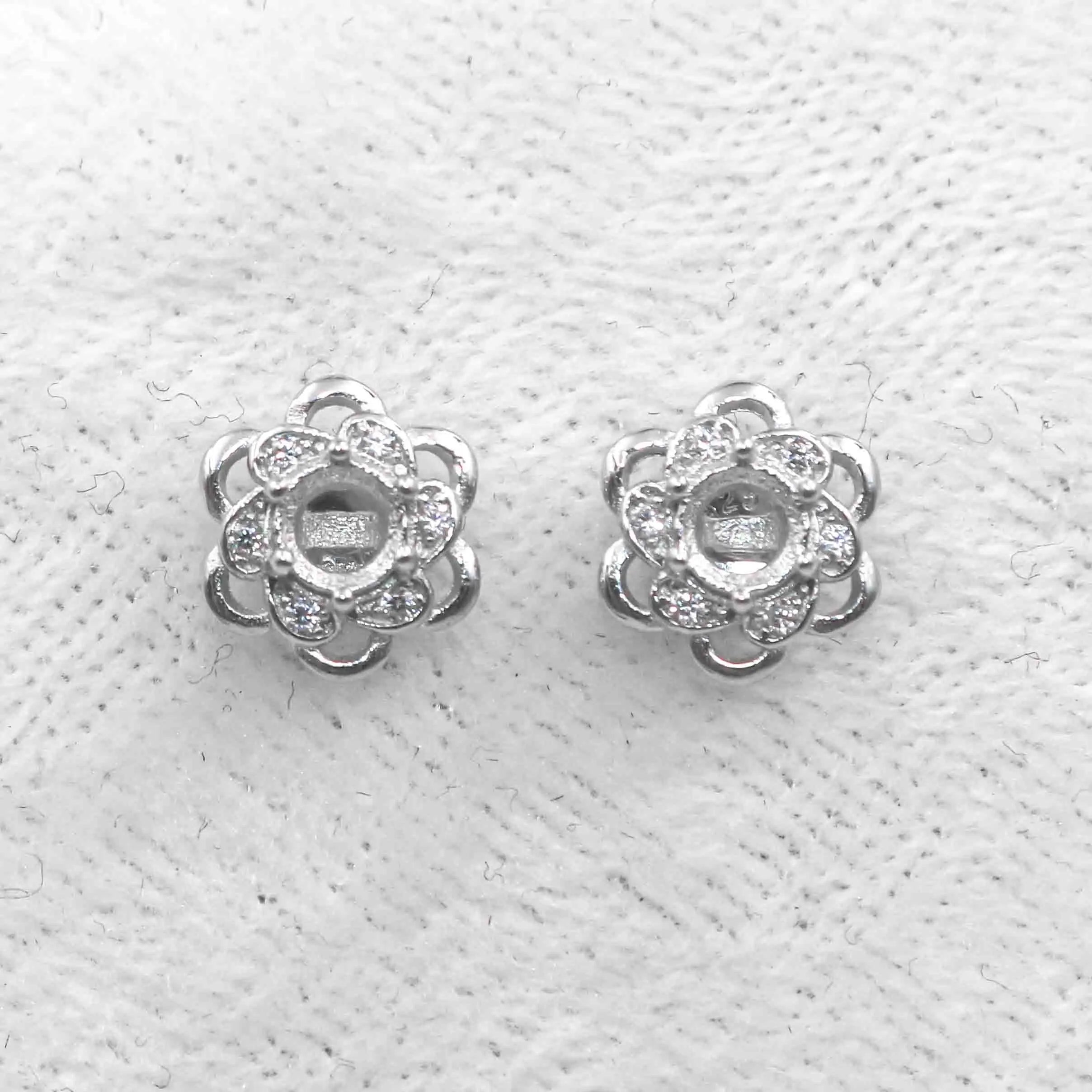 Sterling Silver 4*4mm Semi Mount Stud Earrings Empty Frame Support Blank Setting S925 Base Without Center Stone for DIY Inlay