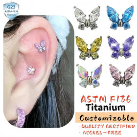 2025 Wholesale Fashion Titanium Jewelry for Women Cute Gold-Plated Butterfly Earrings Perforated Ear Bone NailSilver Accessories