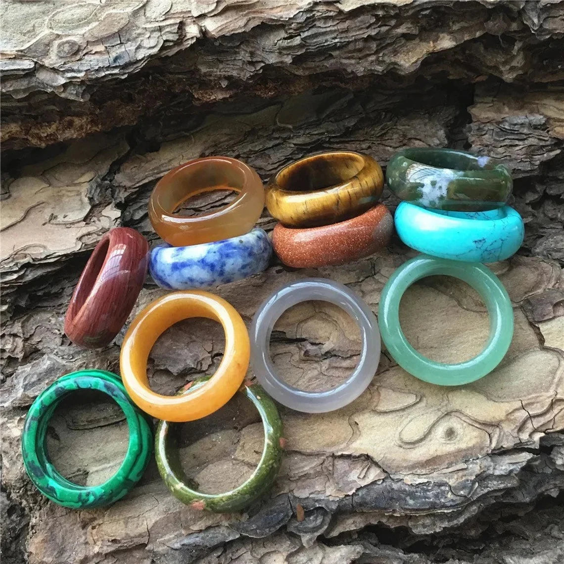 Wholesale Natural Gemstone Green Jade tiger Eye Lapis Lazuill Man Rings Crystal Handmade Amethyst Rose Quartz Rings Women