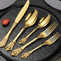 Stainless Steel 304 Royal Spoon Fork and Knife Silverware Wedding Golden Plated Retro Flatware Gold Vintage Luxury Cutlery Set