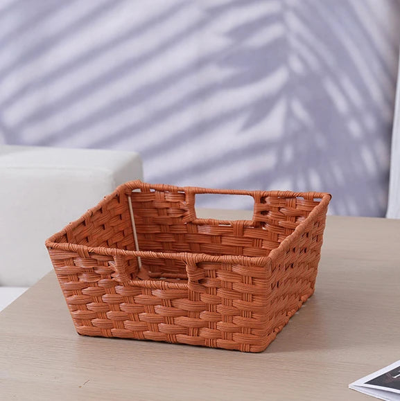 Handmade Durable PP Plastic Rattan Storage Basket Woven Bins for Kitchen & Living Room Organization