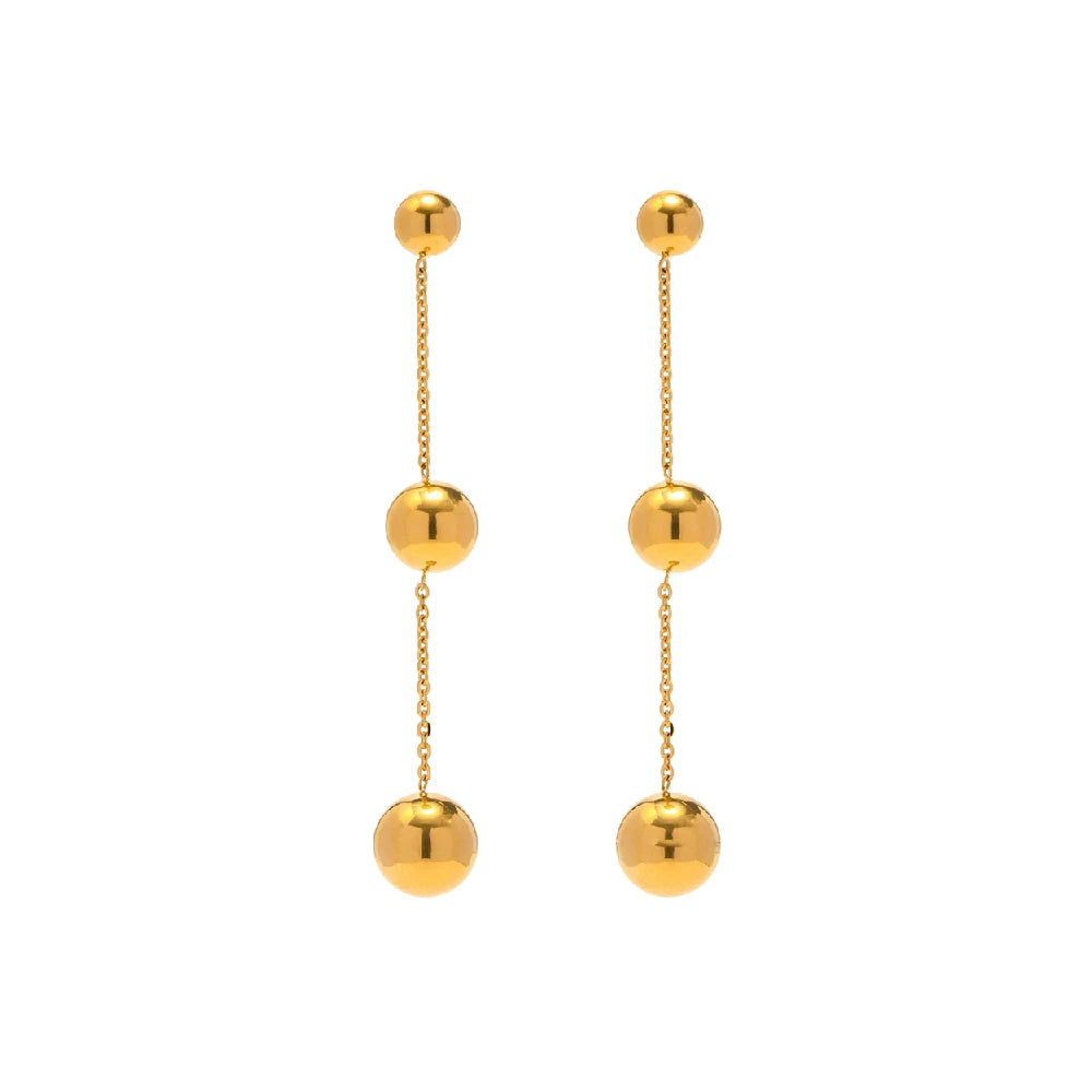 N&S 18K Stainless Steel Round Bead Pendant Stud Earrings Geometric Trendy Style with Three Sizes for Gift