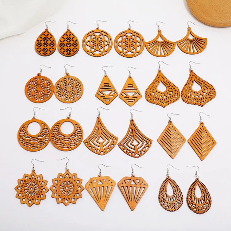 Ethnic Style Boho Big Pendant Earrings Exaggerated Geometric Animals Butterfly Portrait African Wooden Drop Earrings for Women