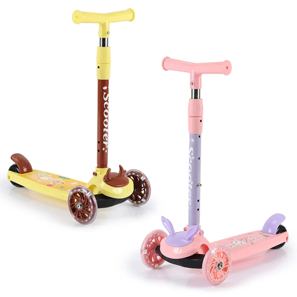 Children Scooter 3 LED Wheels Kickboard Adjustable Handlebar Height Lightweight Foldable Kids' Kick Scooters for Kids