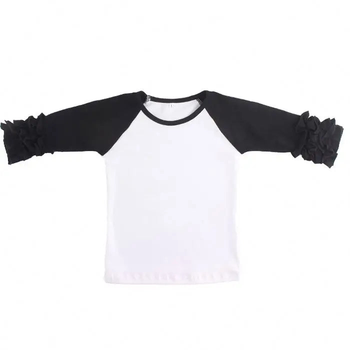 Wholesale Cotton Fall Ruffle Raglan Kids Children's Icing T Shirt Popular Boy and Girls Icing Raglan Shirts
