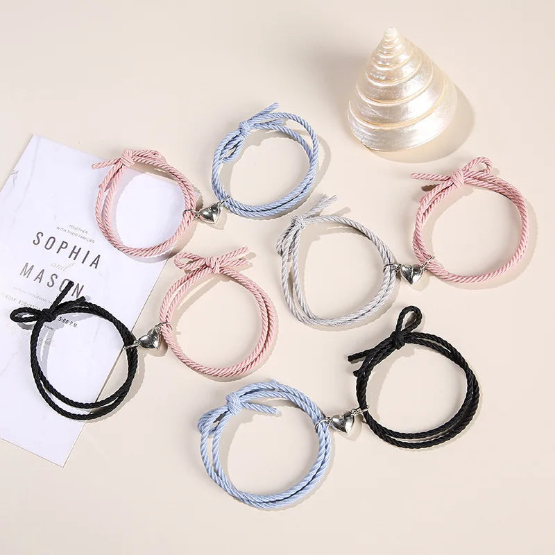 2Pcs/set Couple Magnetic Distance Bracelet Lucky Adjustable Red Rope Braided Heart Charms Bracelets Lovers Jewelry Gifts