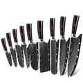 Hot Selling Wood Handle 7Cr17mov 440C High Carbon 9pcs Stainless Steel Kitchen Damascus Pattern Knife Set XYj
