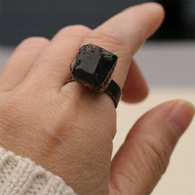 Raw Crystal Rhinestone Gemstone Ring for Men Vintage Fashion Jewelry Handmade Gifts