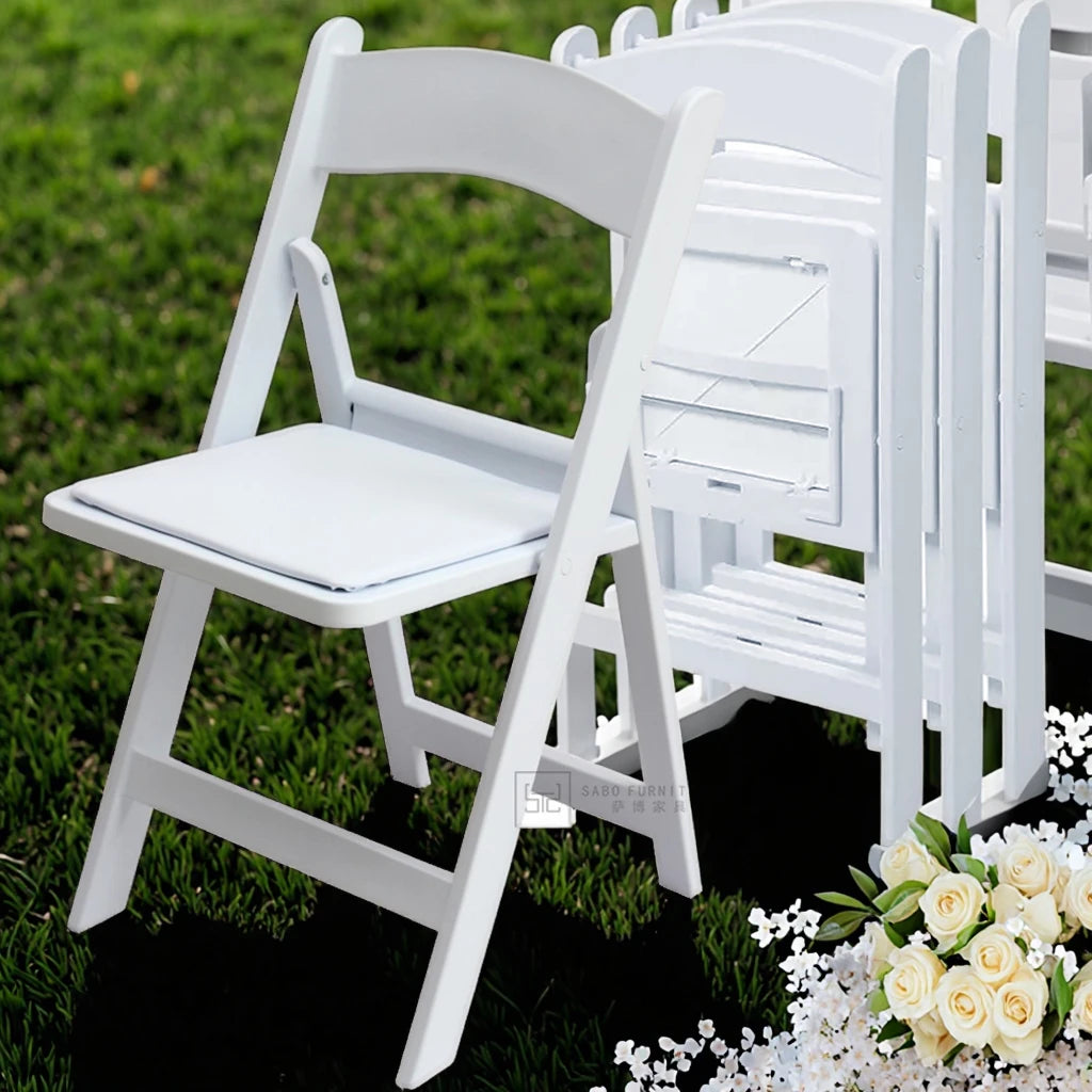 Modern White Plastic Resin Folding Chair Soft Cover Portable Garden Outdoor Dining Bedroom Use Wimbledon Hotels Parks Living