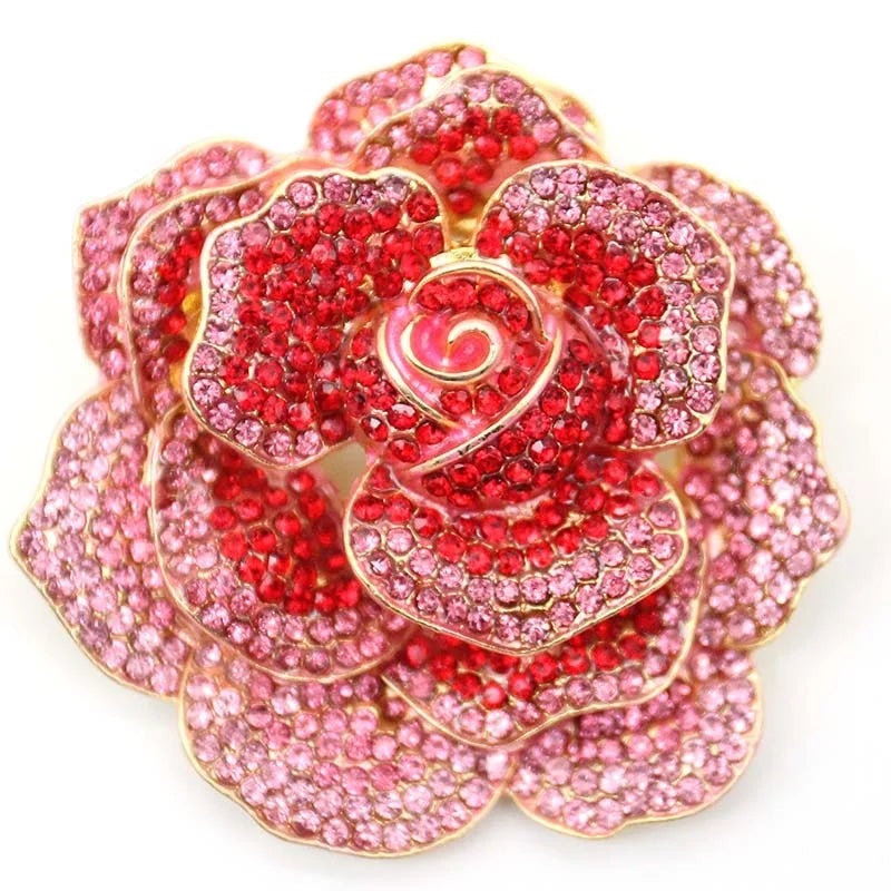 Fashion Crystal Sparkly Rhinestone Rose Flower Brooch Pin for Wedding Engagement Children's Jewelry Decoration Gold Plated
