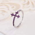 925 Sterling Silver Amethyst Cut Sunstar CZ Cross Rings for Women